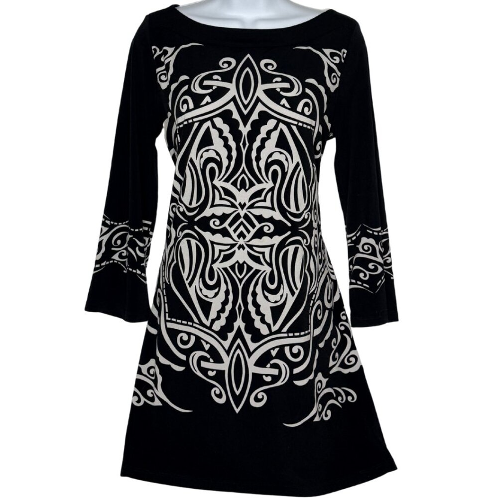Style & Co Tunic Dress, Black & White, Stretch, Pull-On, Bell Sleeve, Size: S